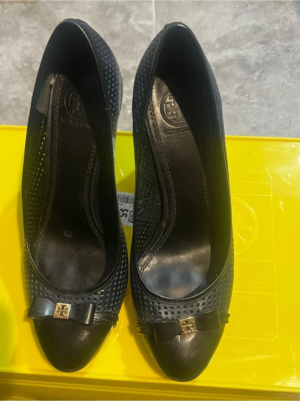 Tory Burch Black Perforated Leather Ballet Flats with Gold Logo